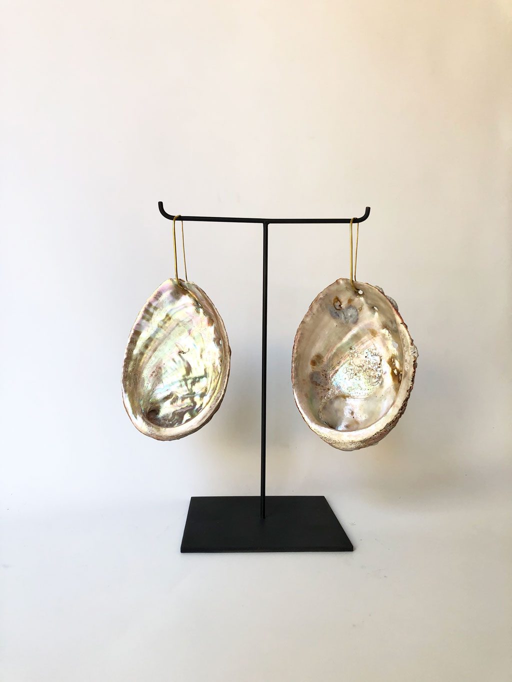 Ears to the sea, abalone earrings with brass hooks, Mar intern, Aloma Lafontana