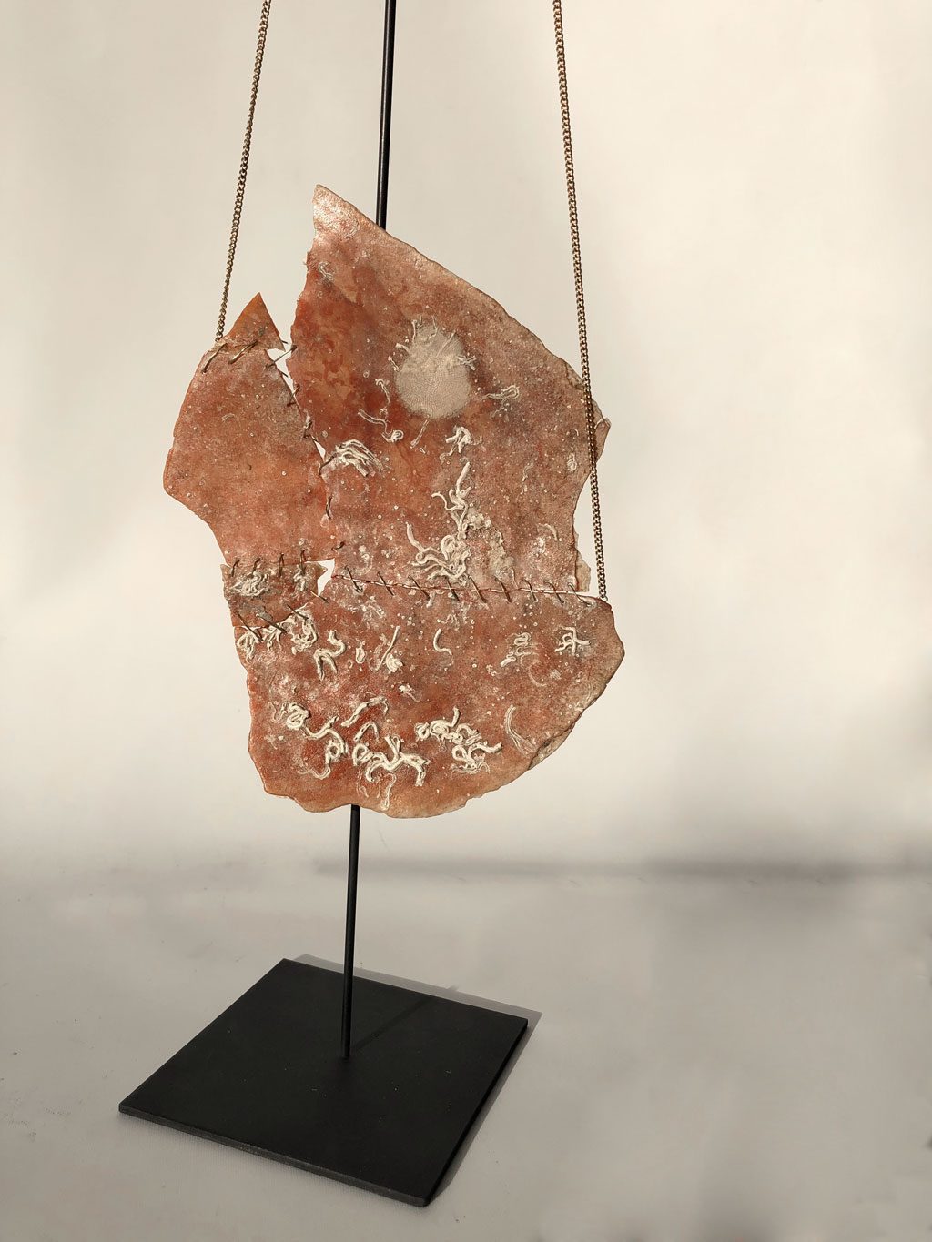 Nacre heart, stitched nacre with gold chain