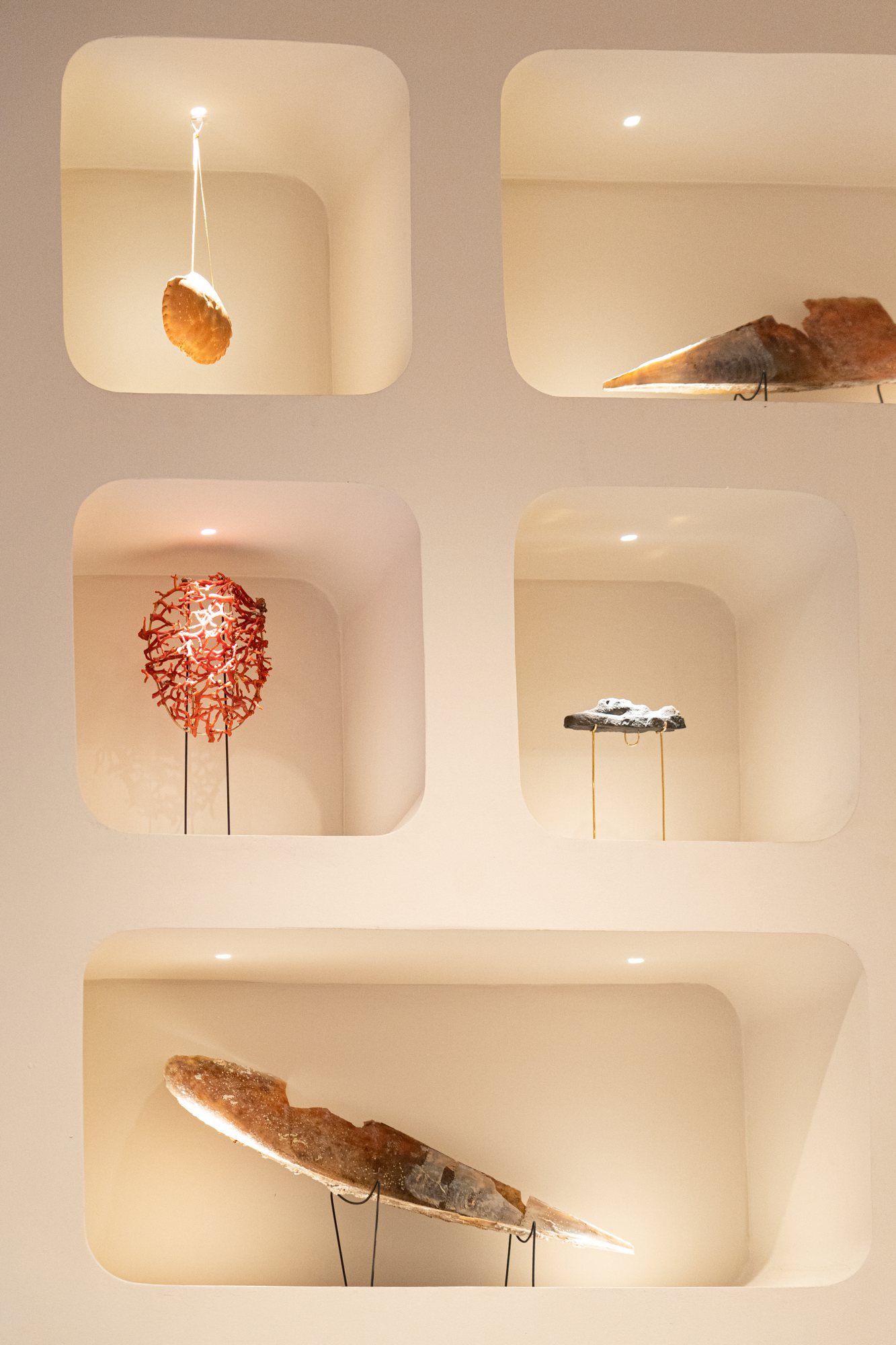 Mar intern pieces in the wall niches of Galeria Nokko, Barcelona